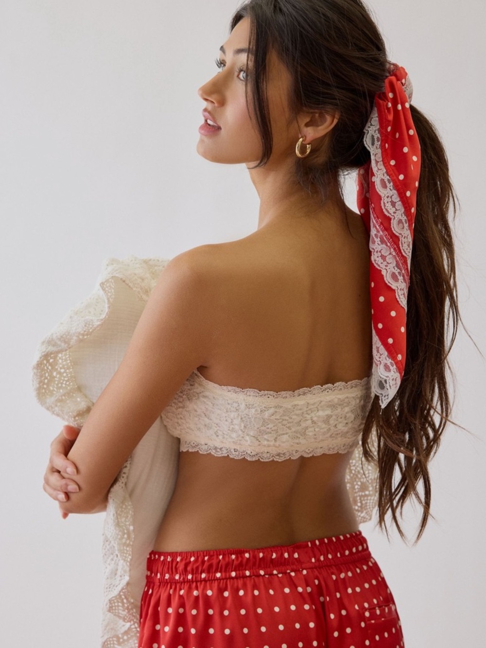 NEW NWT For Love and Lemons Polka Dot Silky Scarf Red White Hair Accessory Cute